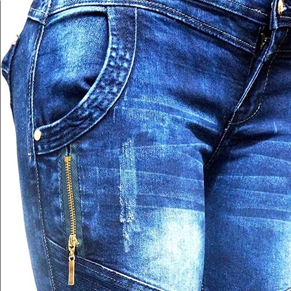 MB77 Ladies Premium Womens Moto Biker Skinny Jeans - Picture 3 of 5